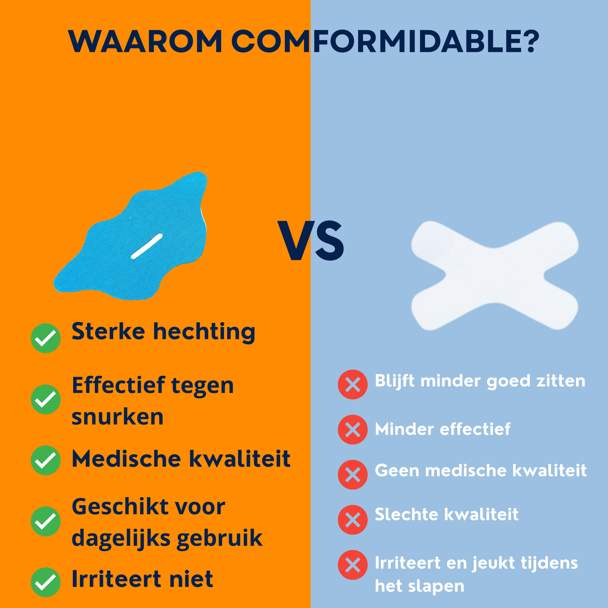 Infographic over waarom comformidable mondtape beter is dan de mondtape van concurrenten