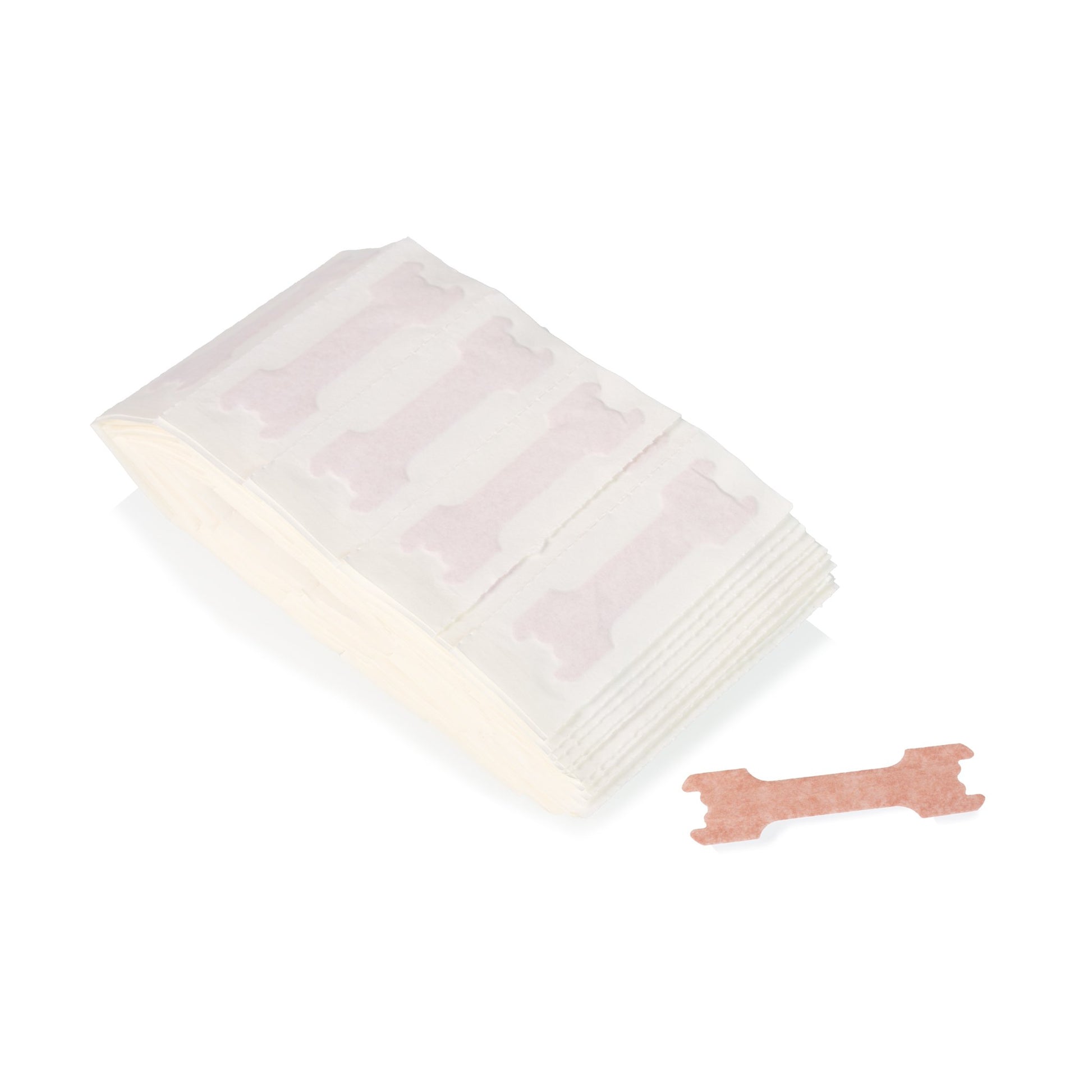 Losse huidkleurige anti-snurkpleisters in individuele verpakking, met één strip uit de verpakking getoond op de voorgrond.