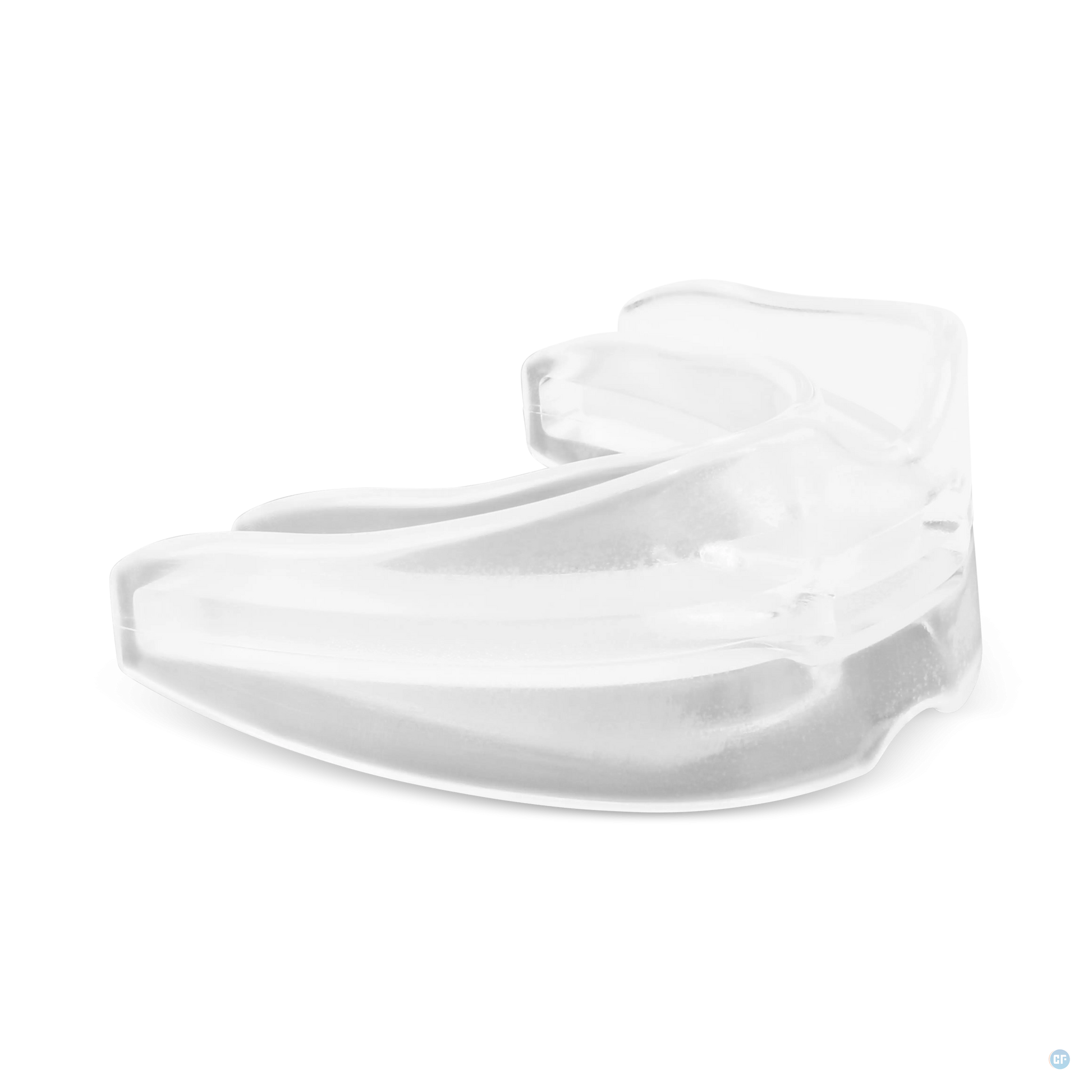 Close-up van de transparante Comformidable anti-snurkbeugel, ontworpen om snurken te verminderen en een betere ademhaling tijdens het slapen te bevorderen.