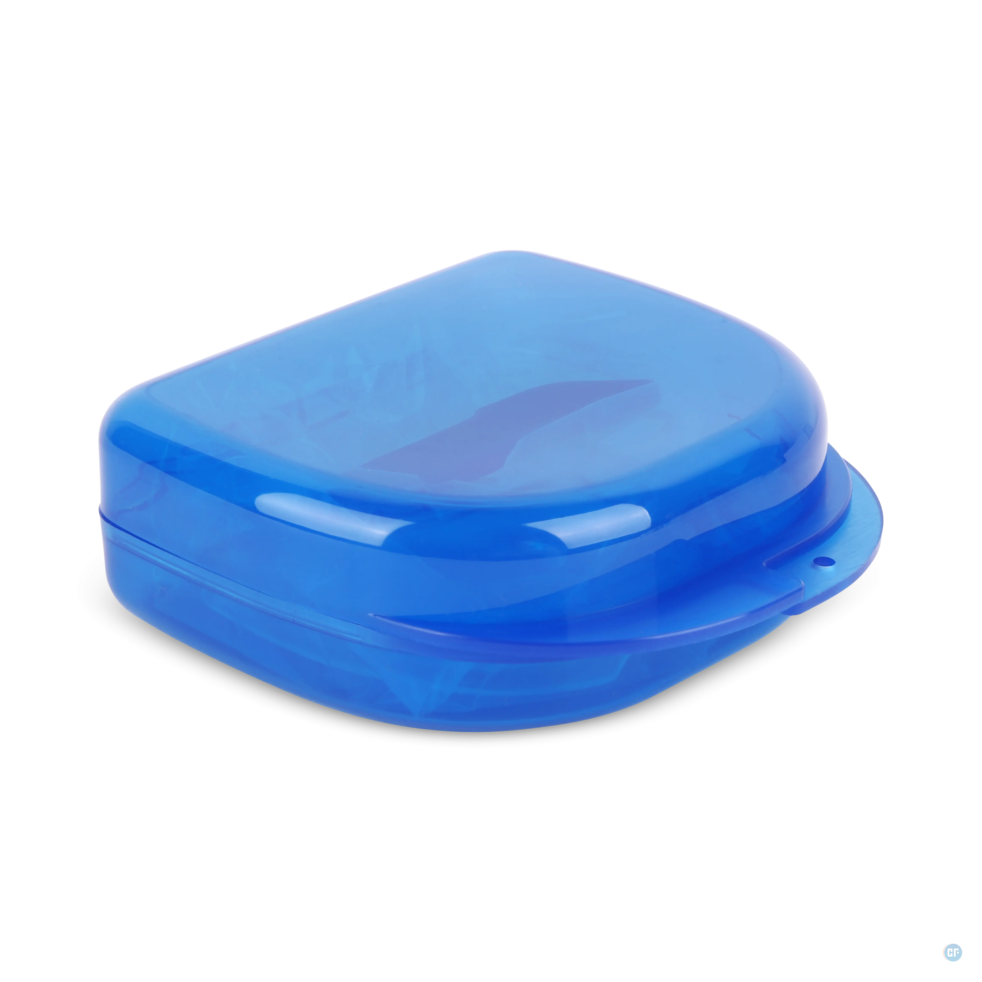 Blauwe opbergdoos van de Comformidable anti-snurkbeugel, compact en ontworpen om de beugel hygiënisch en veilig op te bergen