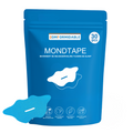 hoofdafbeelding van de comformidable mondtape. Je ziet een blauw zakje met daarop de tekst: 'mondtape, bevordert de neusademhaling tijdens de slaap.