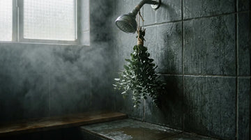 Shower steamers gebruiken: douche vol stoom met een bos eucalyptus aan de douchekop