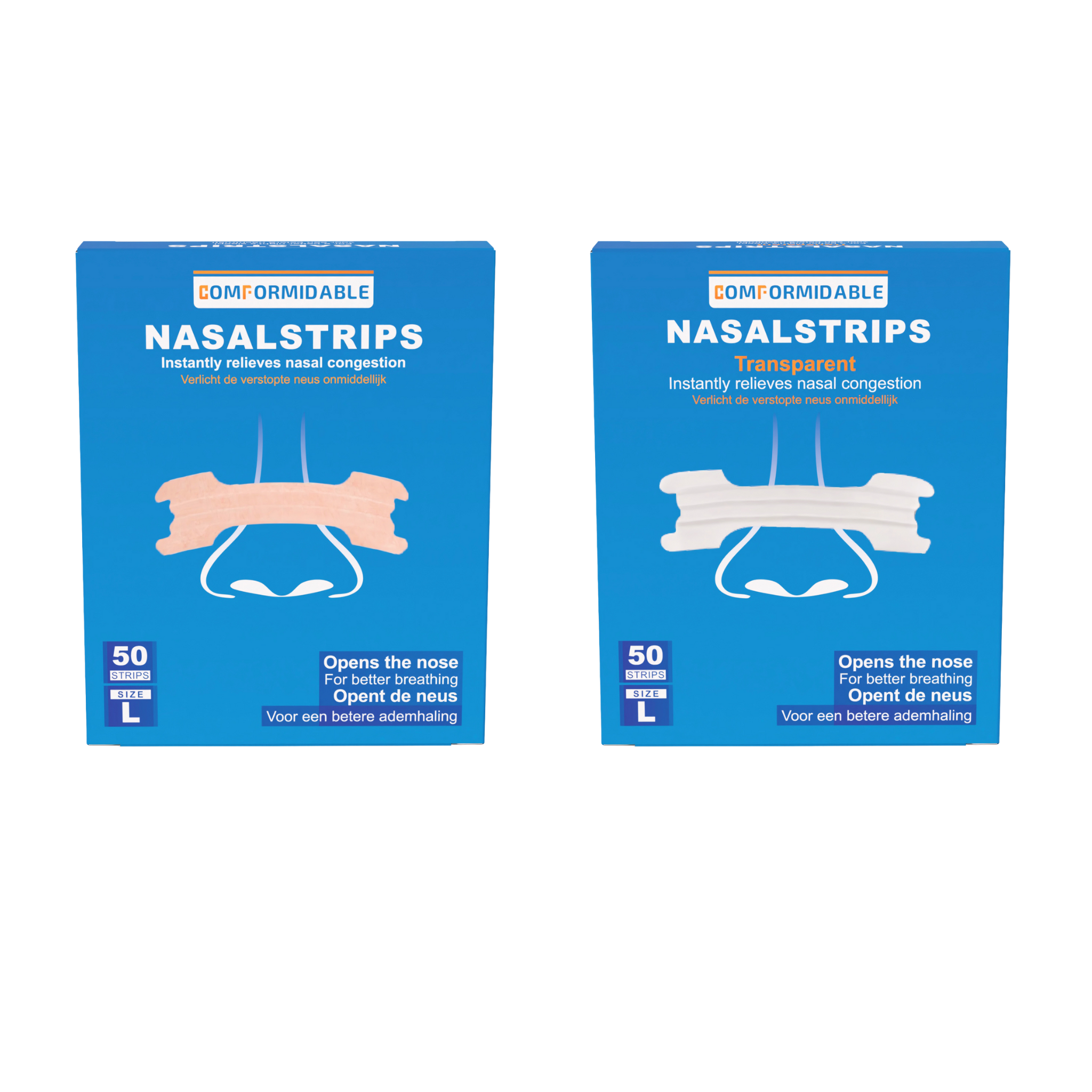 Verpakkingen van neusstrips en neusstrips transparant 50 stuks dubbel verpakking