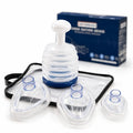 Comformidable Airway Rescue Device anti-verstikkingsapparaat met twee volwassen maskers, een kindermasker en opbergetui voor de blauwe productverpakking