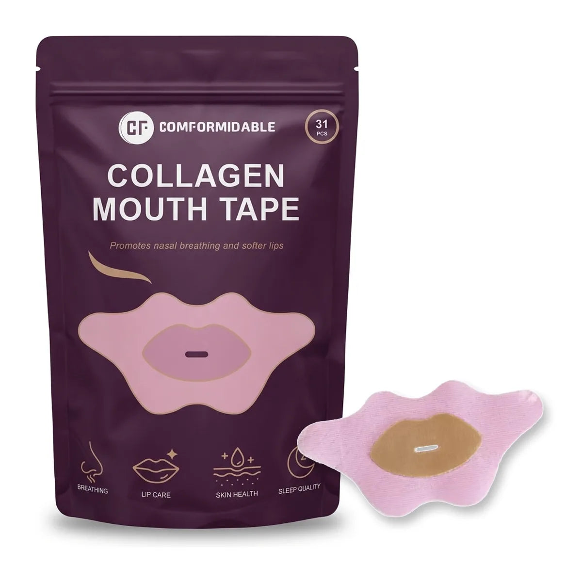 Comformidable collageen mondtape, zakje met 31 stuks en een losse patch