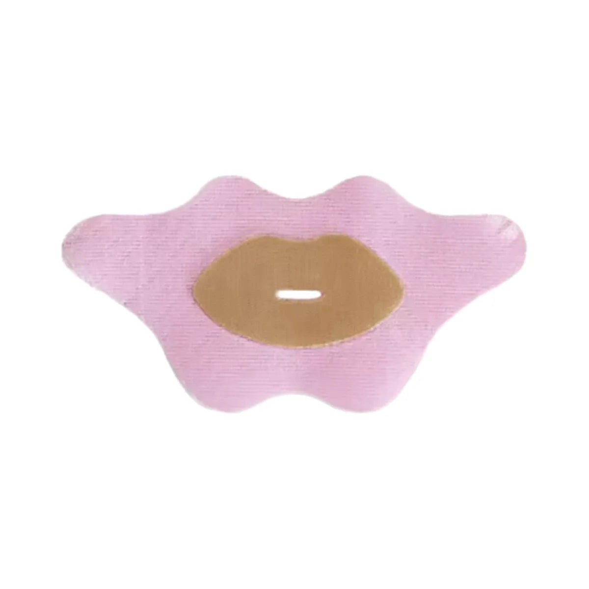 Roze mondtape patch met beige verzorgende laag en kleine opening in het midden