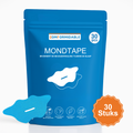 hoofdafbeelding van de comformidable mondtape. Je ziet een blauw zakje met daarop de tekst: 'mondtape, bevordert de neusademhaling tijdens de slaap.' ook zie je een button met 30 stuks erop.